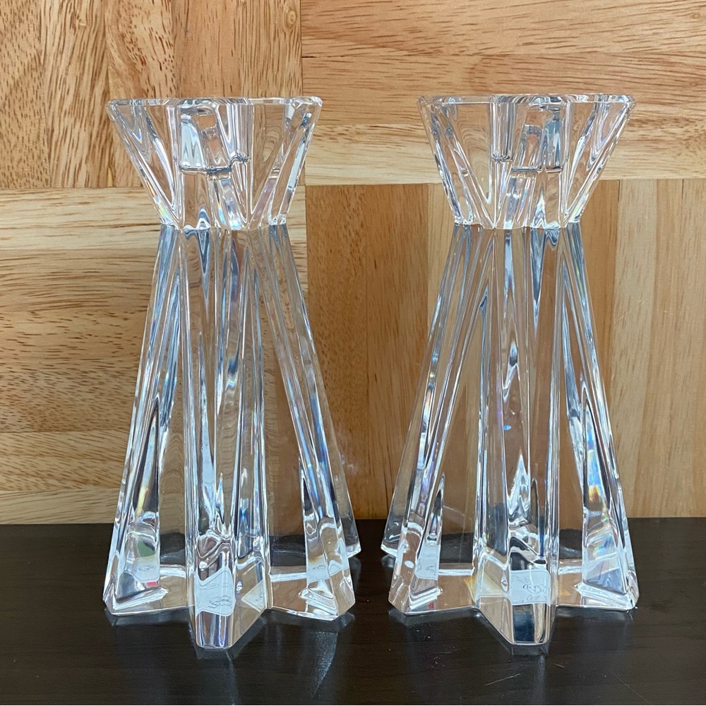Pair of LENOX Ovations Lighting Starfire 6” Crystal Glass Candle Stick Holders